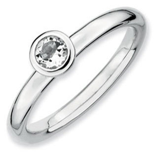 Round Cut Solitaire White Topaz Sterling Silver Stacking Band Ring