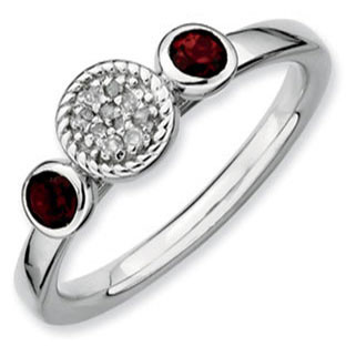Sterling Silver Garnet Diamond Cluster Stacking Ring Band
