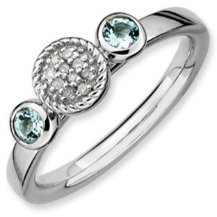 Sterling Silver Aquamarine Diamond Cluster Stacking Ring Band