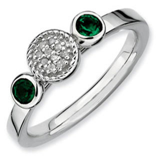 Sterling Silver Emerald Diamond Cluster Stacking Ring Band