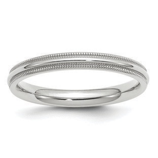 3MM Half Round Milgrain Edge Comfort Fit Wedding Band In 14K White Gold