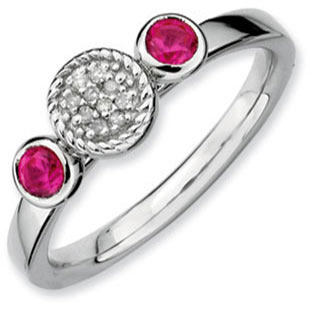 Sterling Silver Ruby Diamond Cluster Stacking Ring Band