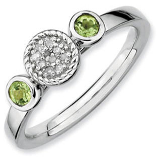 Sterling Silver Peridot Diamond Cluster Stacking Ring Band