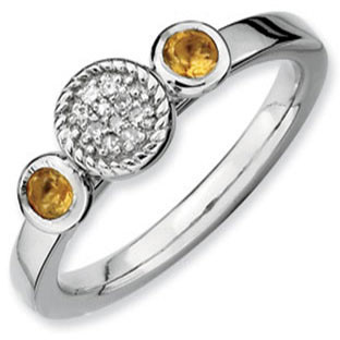 Sterling Silver Citrine Diamond Cluster Stacking Ring Band