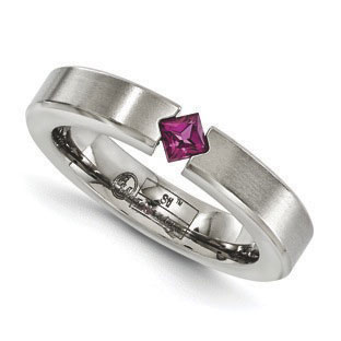 Women's Titanium Rhodolite Garnet 4MM Satin Finish Ring Jewelry