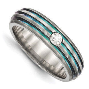 Women's Anodized Titanium White Sapphire 6MM Ring Jewelry