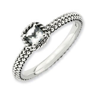 Sterling Silver Stackable Checkerboard Cut White Topaz Band Ring