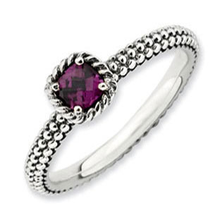 Sterling Silver Stackable Checkerboard Cut Rhodolite Garnet Band Ring