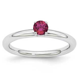 Petite Round Solitaire Ruby July Birthstone Stackable Ring In Silver