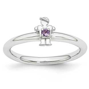 Amethyst February Birthstone Stackable Boy Family Ring For Mothers In Silver