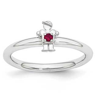 Ruby July Birthstone Stackable Boy Family Ring For Mothers In Silver