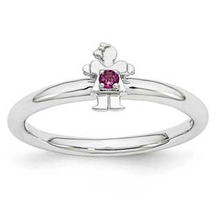 Rhodolite Garnet June Birthstone Stackable Girl Family Ring For Mothers In Silve