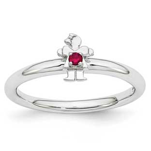 Ruby July Birthstone Stackable Girl Family Ring For Mothers In Silver