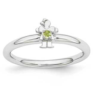 Peridot August Birthstone Stackable Girl Family Ring For Mothers In Silver