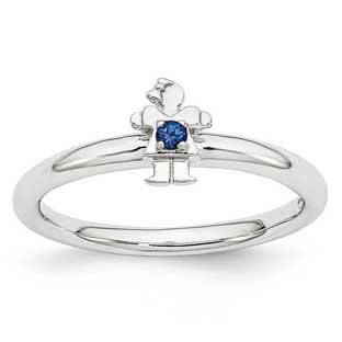 Sapphire September Birthstone Stackable Girl Family Ring For Mothers In Silver