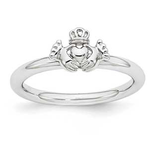 Irish Claddagh Sign Stackable Ring In Sterling Silver