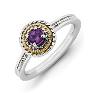 Round Cut Amethyst Sterling Silver 14K Gold Stacking Ring