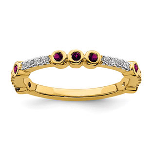 Diamond and Rhodolite Garnet Stackable Ring In 14K Yellow Gold