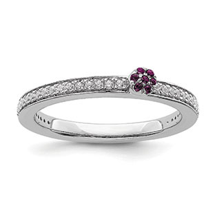 Diamond and Rhodolite Garnet Stacking Cluster Ring In 14K White Gold