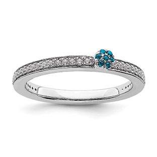 Diamond and Blue Topaz Stacking Cluster Ring In 14K White Gold