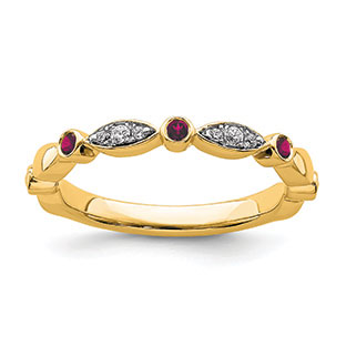 Ruby and Diamond Stackable Ring In 14K Yellow Gold