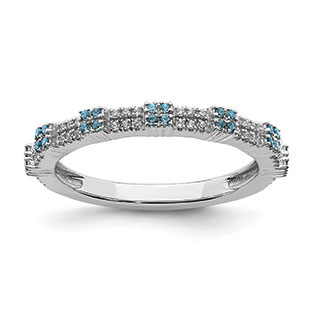 Diamond And Blue Topaz Stone Stack Ring Band In Sterling Silver