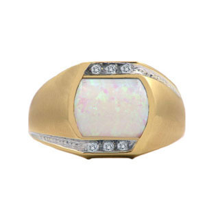 Opal and Diamond Ring in Yellow Gold For Men