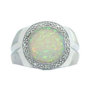 White Gold Men's Opal and Diamond Ring