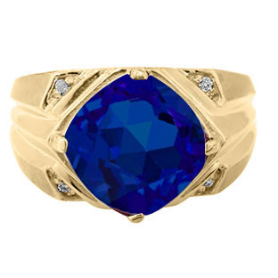 Large Diamond and Gold Men's Sapphire Ring