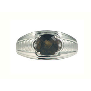 Smoky Topaz & Diamond Men's Ring White Gold