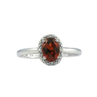 Diamond and White Gold Garnet Birthstone Oval Ring
