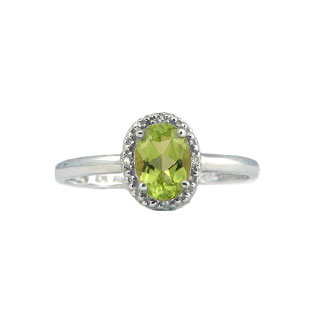 Diamond and White Gold Peridot Birthstone Oval Ring