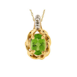 Yellow Gold Diamond Oval Peridot August Birthstone Pendant