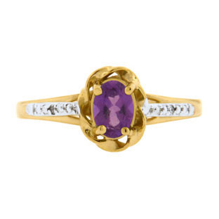 Yellow Gold Diamond Oval Amethyst February Birthstone Ring