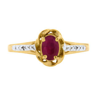 Yellow Gold Diamond Oval Ruby July Birthstone Ring