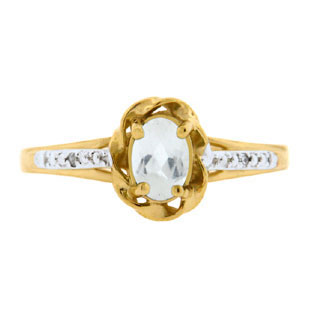 Yellow Gold Diamond Oval White Topaz April Birthstone Ring