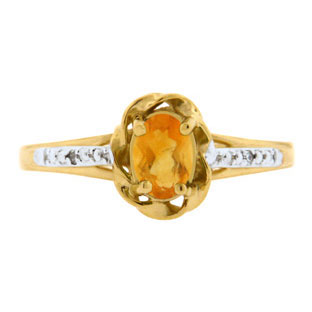 Yellow Gold Diamond Oval Citrine November Birthstone Ring