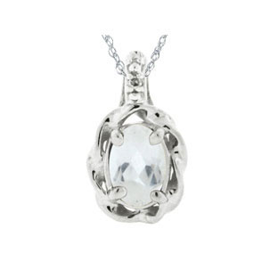 Diamond Oval White Topaz April Birthstone White Gold Pendant