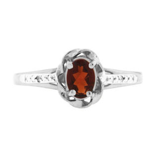 Diamond Oval Garnet January Birthstone White Gold Ring