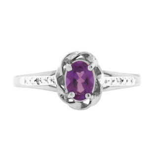 Diamond Oval Amethyst February Birthstone White Gold Ring