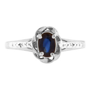 Diamond Oval Sapphire September Birthstone White Gold Ring