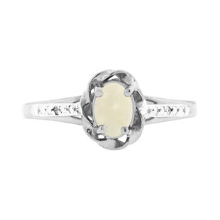 Diamond Oval Opal October Birthstone White Gold Ring