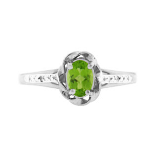 Diamond Oval Peridot August Birthstone White Gold Ring