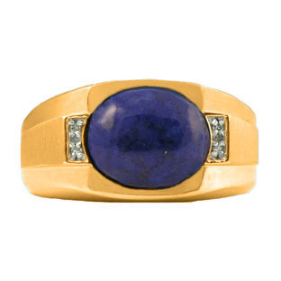 Men's Yellow Gold & Blue Lapis Diamond Ring