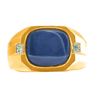 Yellow Gold Men's Diamond & Star Sapphire Antique Cut Ring