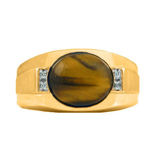Men's Yellow Gold Tiger's Eye and Diamond Ring