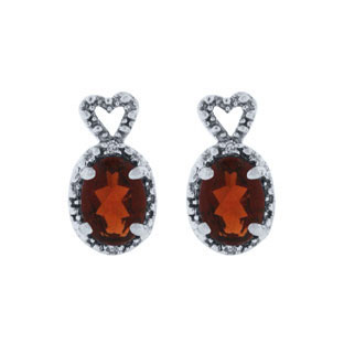 White Gold Diamond Oval Garnet January Gemstone Earrings