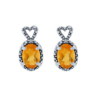 White Gold Diamond Oval Citrine November Gemstone Earrings