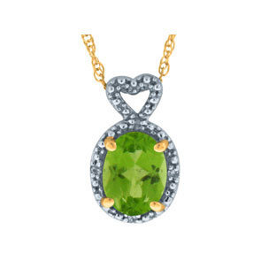 Diamond Oval Peridot August Gemstone Yellow Gold Pendant