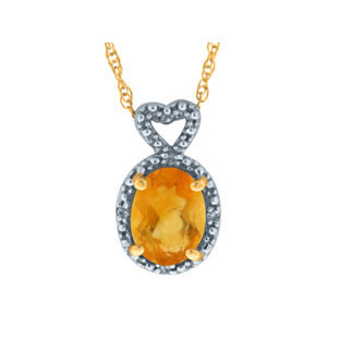 Diamond Oval Citrine November Gemstone Yellow Gold Pendant